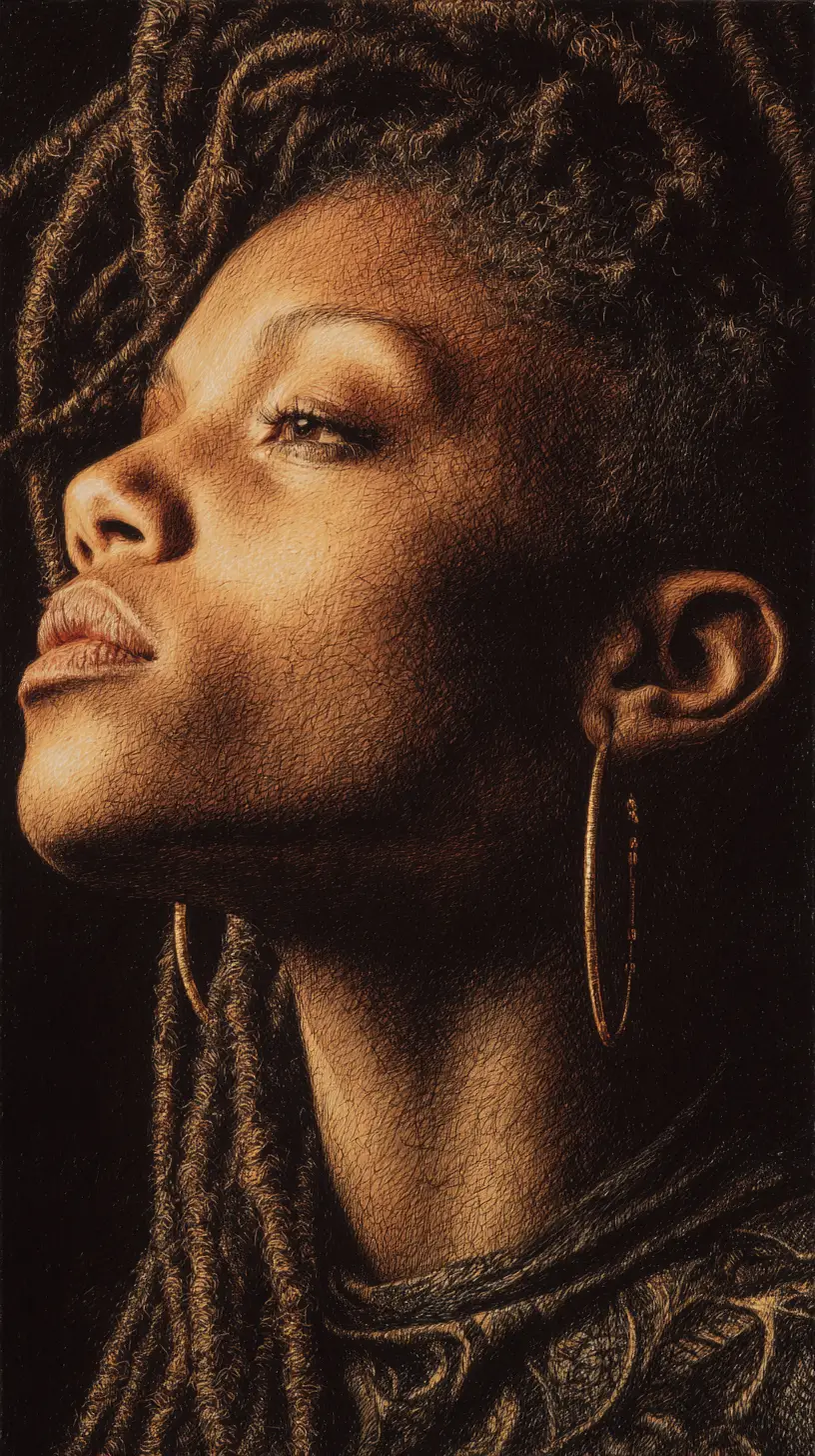Colored pencil portrait of a young woman in profile