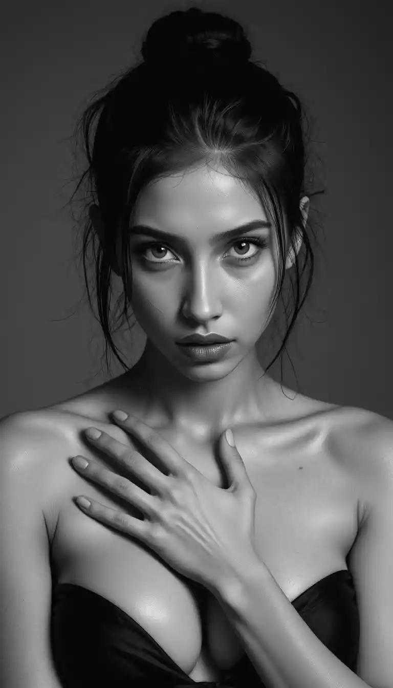 Retrato intenso en blanco y negro de una mujer joven