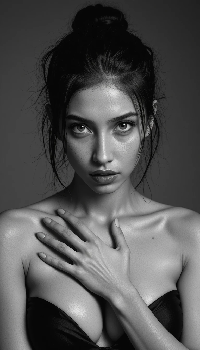 Retrato intenso en blanco y negro de una mujer joven