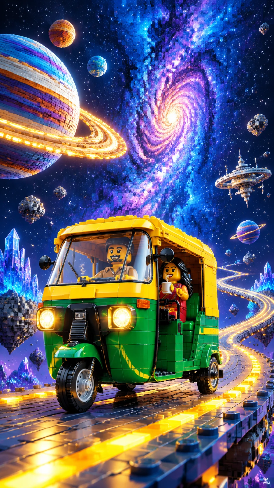 Indian Auto Rickshaw On A Brick Cosmic Highway