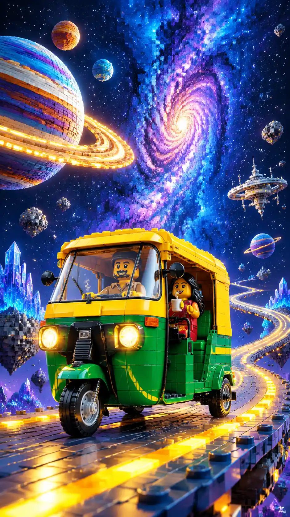 Indian Auto Rickshaw On A Brick Cosmic Highway