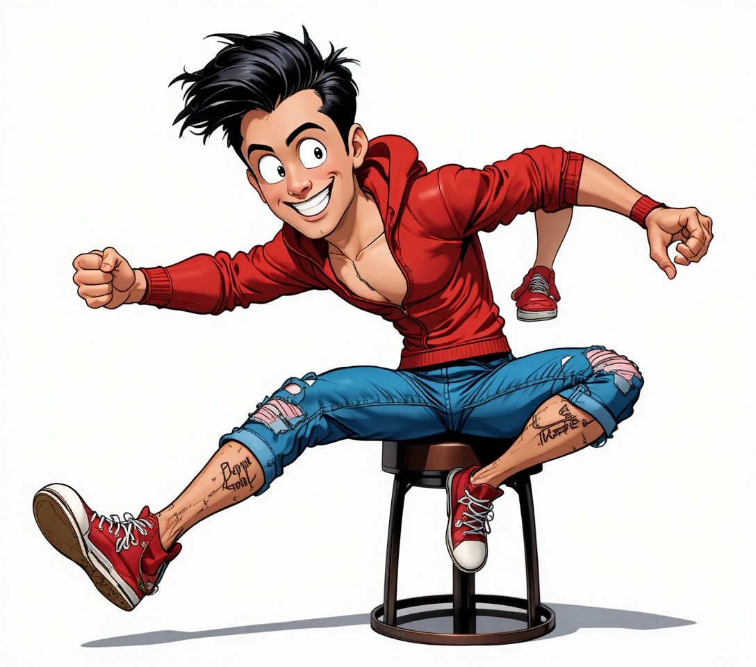 Energetic cartoon boy leaping in a dynamic full body pose