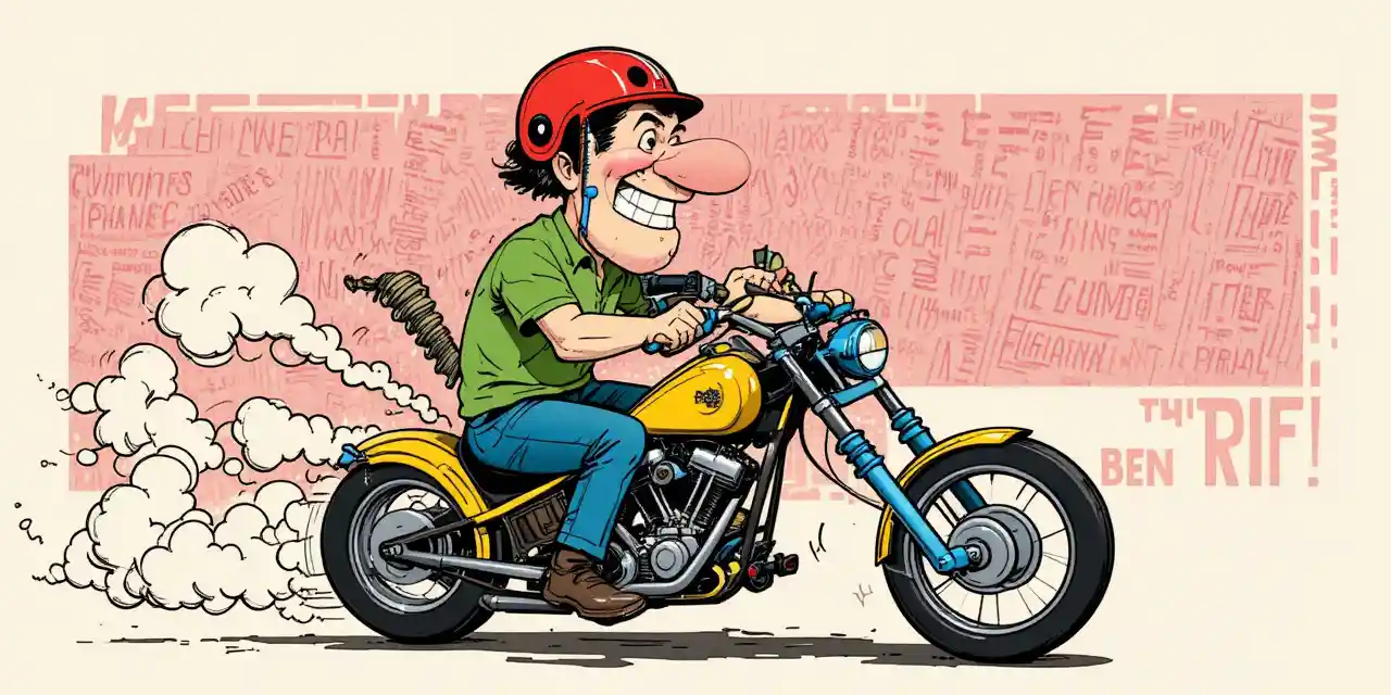 Comic-Mann fährt eine Custom-Chopper-Motorrad mit Rauchspur