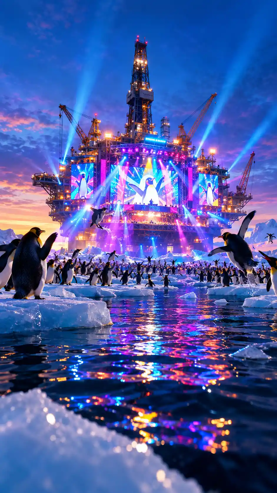 Plate-forme pétrolière arctique transformée en festival de musique de manchots