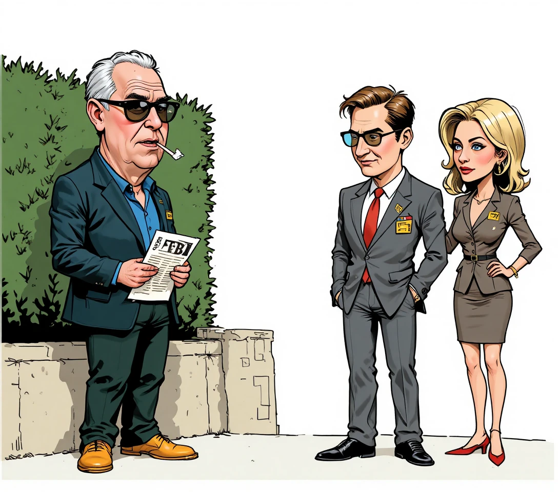 Humorous cartoon couple on a simple urban street