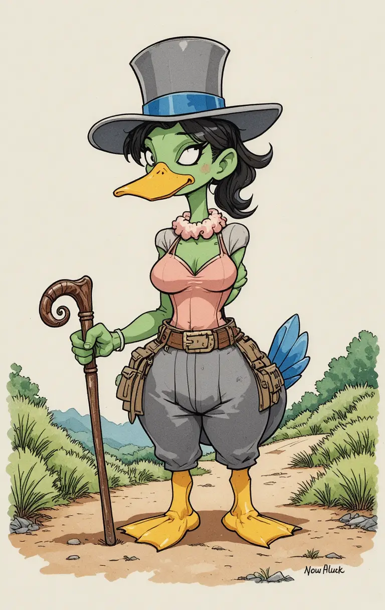Comic style female adventurer with whip in dynamic pose