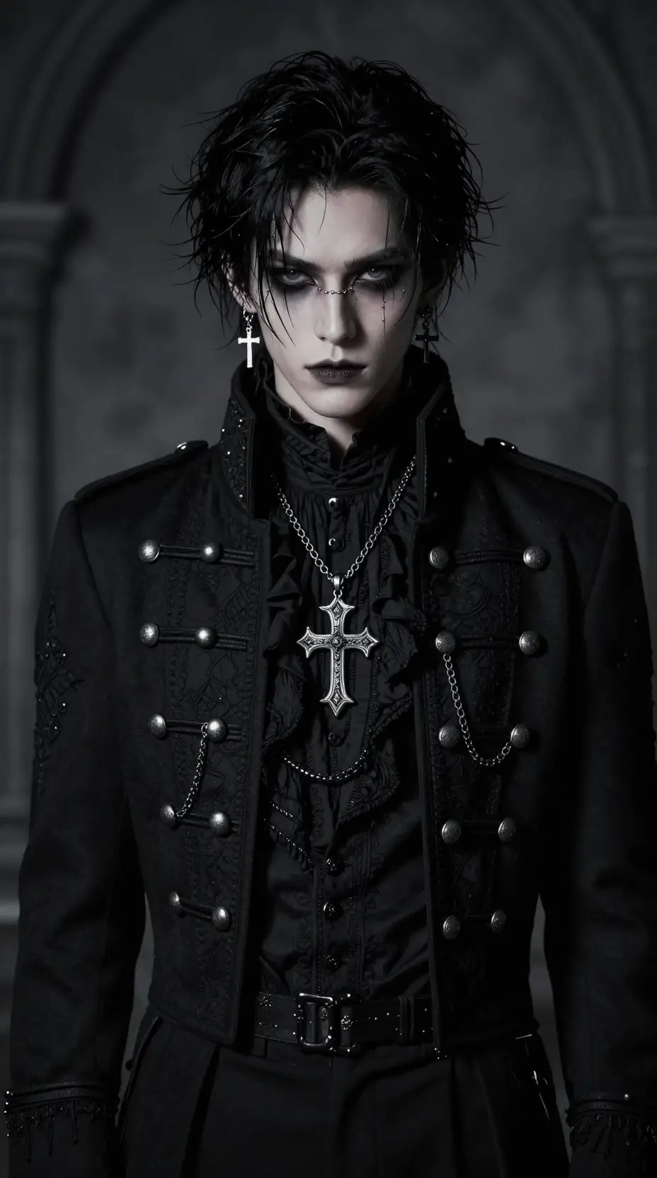 Gothic fashion portrait of a pale androgynous young man