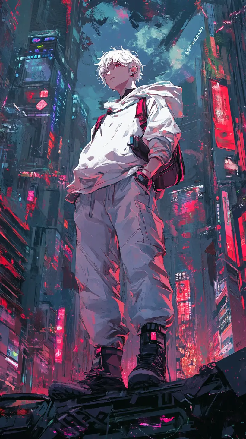 Vertical anime character poster with expressive stylized girl