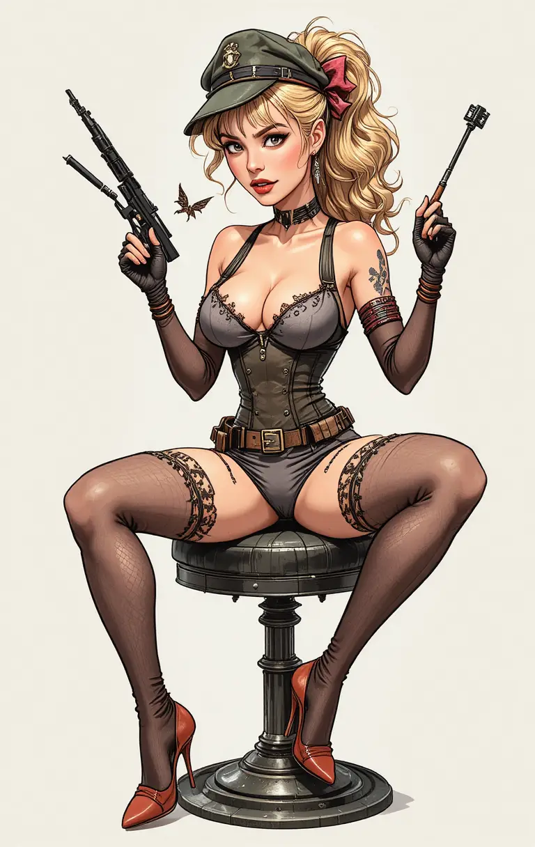 Female adventurer with whip in dynamic comic illustration