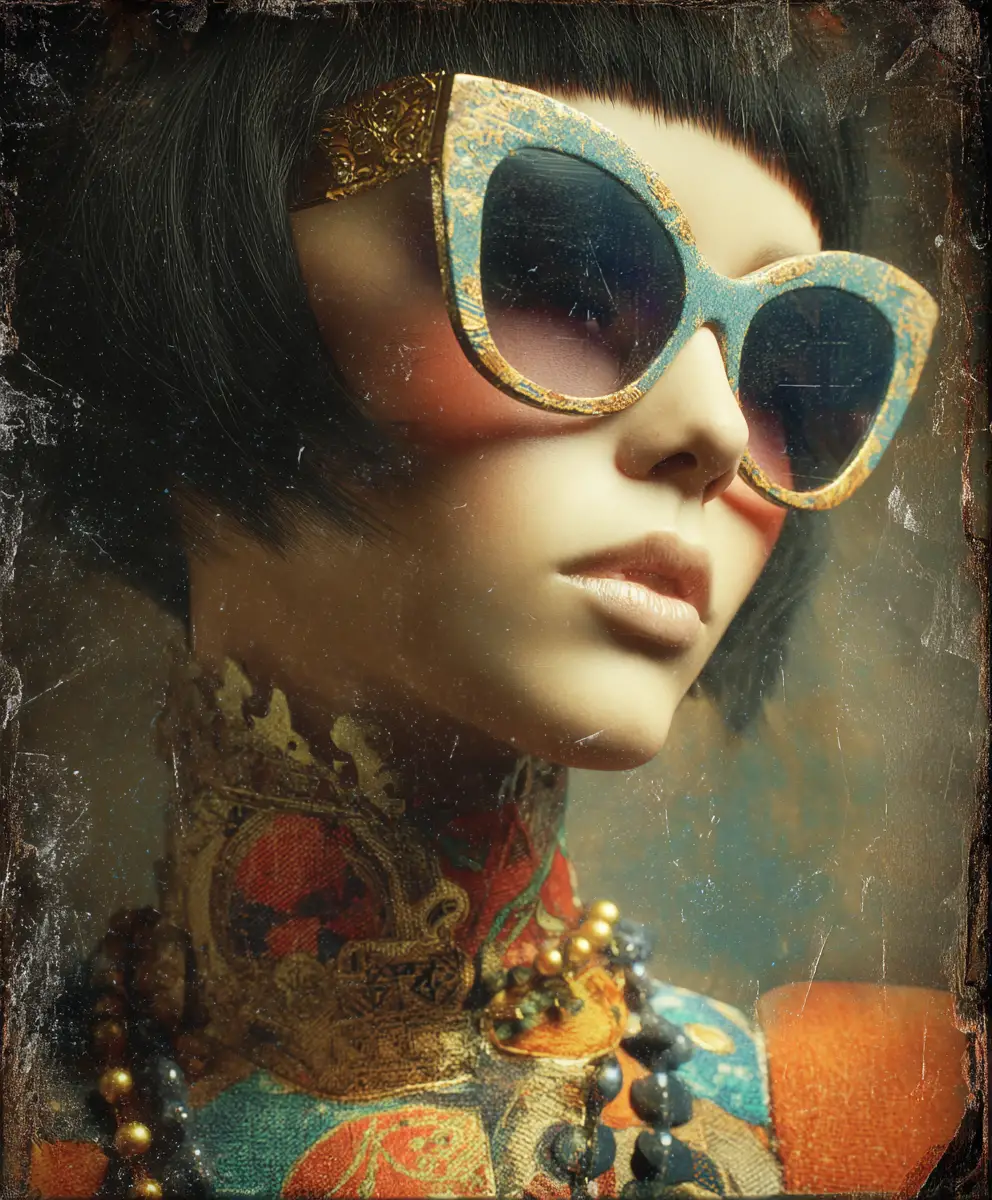Surreal woolen portrait of a glamorous eccentric woman