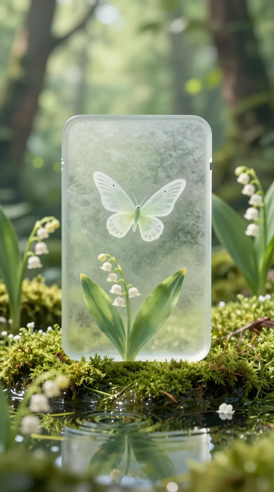 Transparent fairy flying in a lush green forest