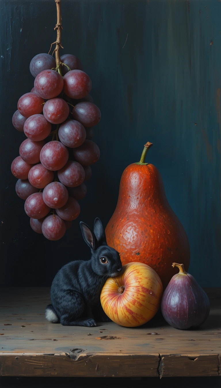 Still life of fruit on dark wood in soft contemplative light