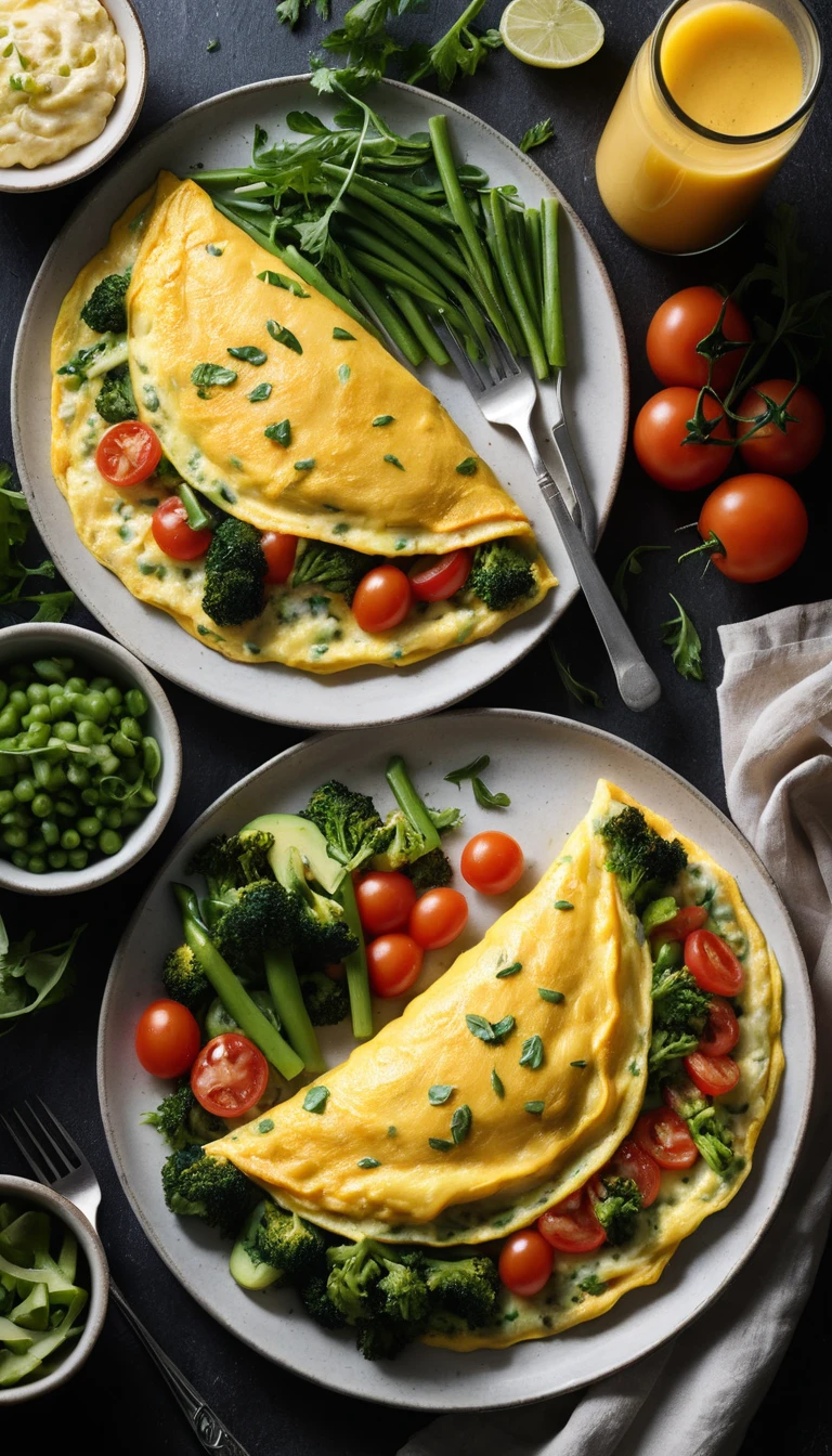 Colorful veggie omelet in a realistic food close up