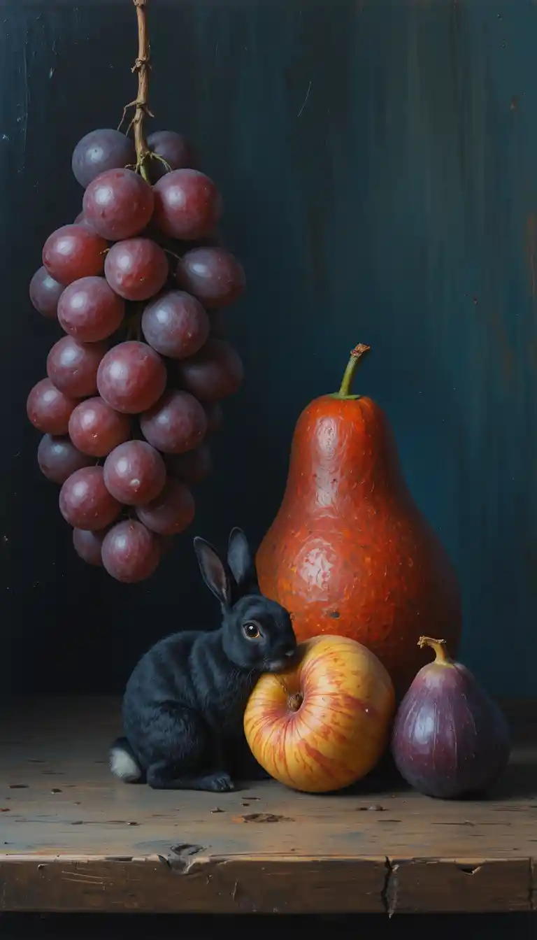 Still life of fruit on dark wood in soft contemplative light