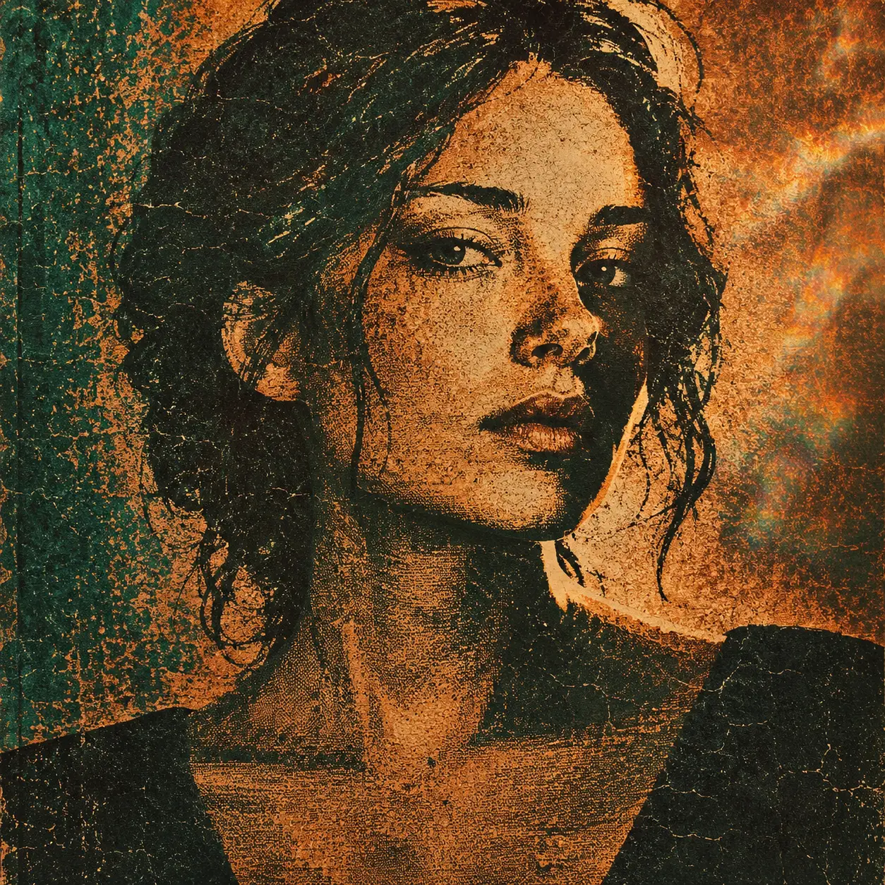 Side lit portrait of a young dark haired woman