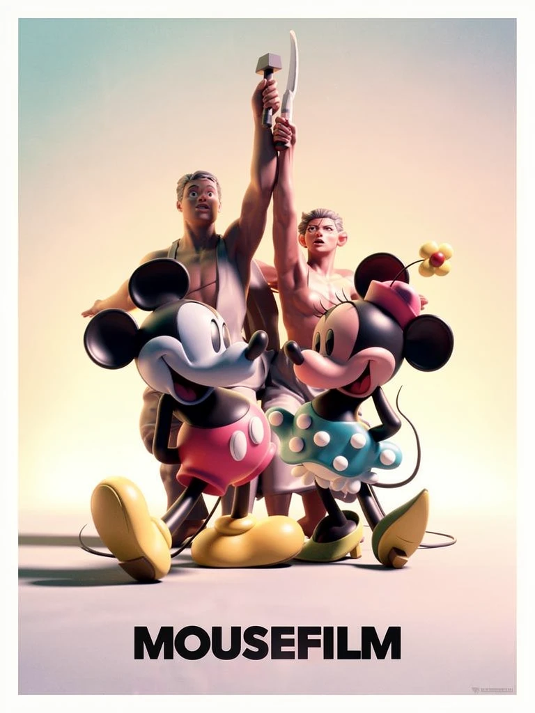 Colorful poster illustration of playful cartoon mouse characters