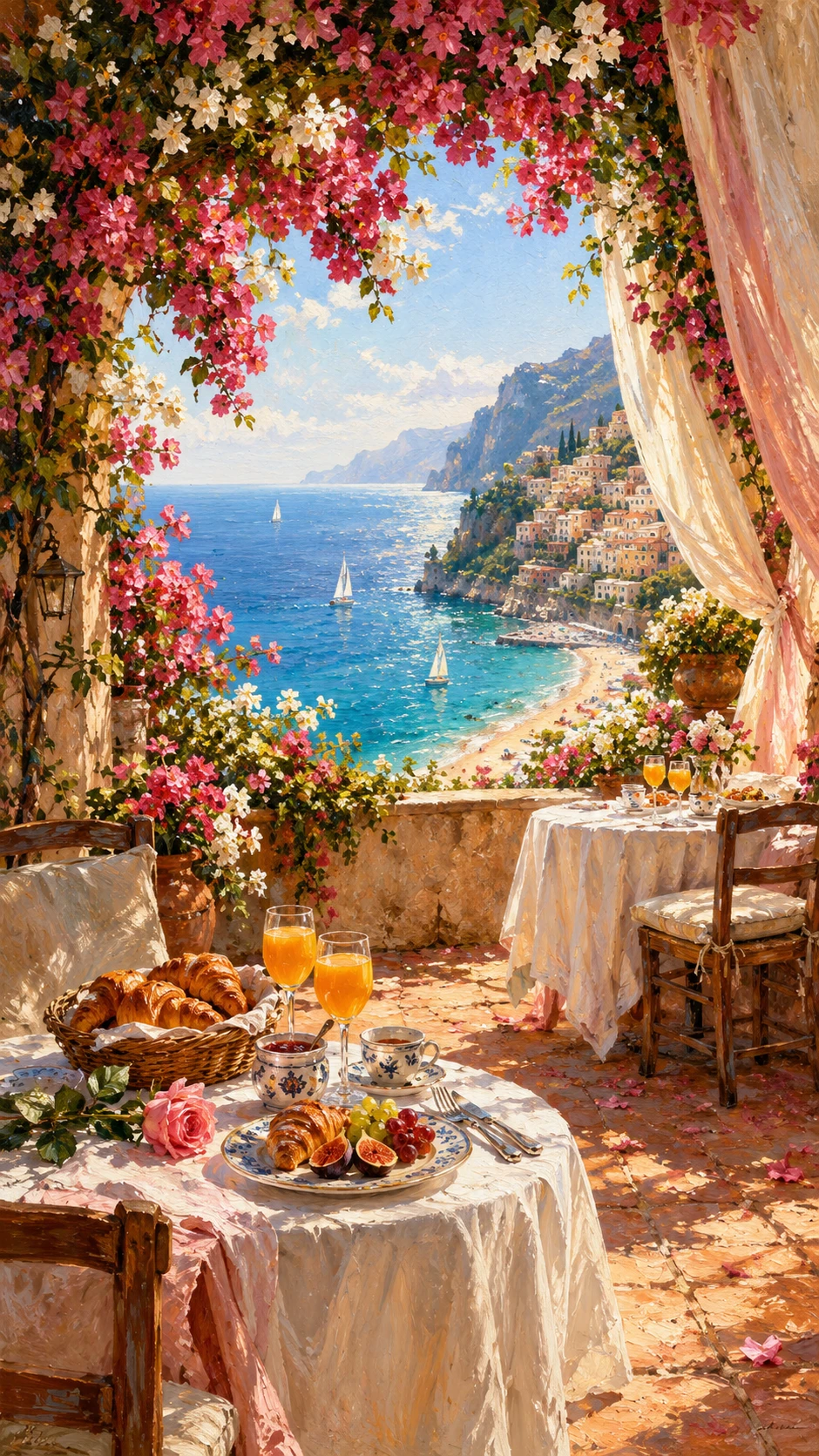 Romantic Breakfast On A Sunlit Amalfi Coast Terrace