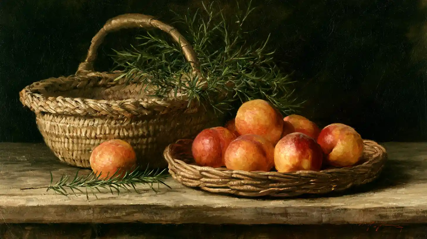 Colorful stone fruit still life on rustic wooden table