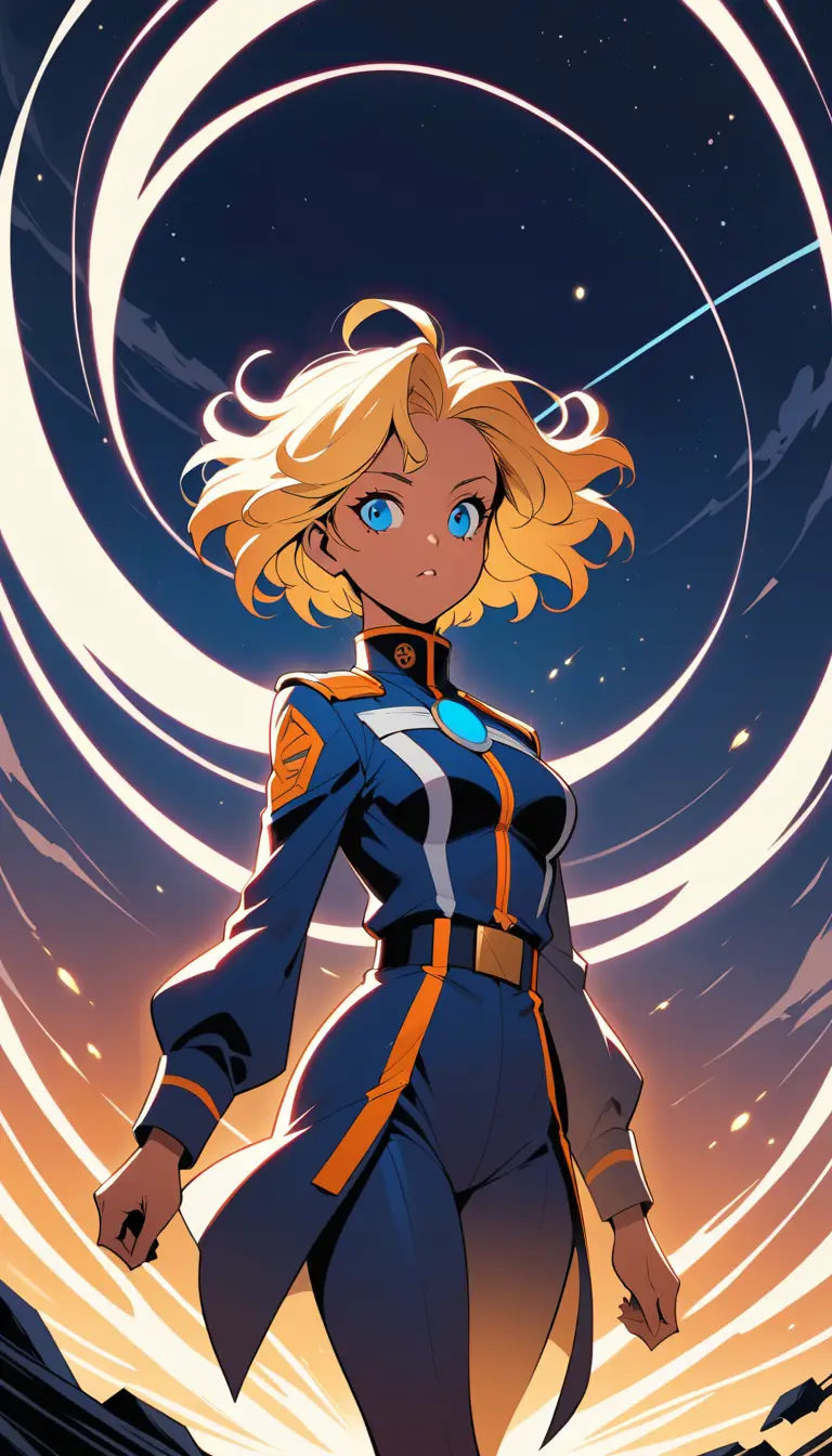 Futuristic starship officer in bold comic book style