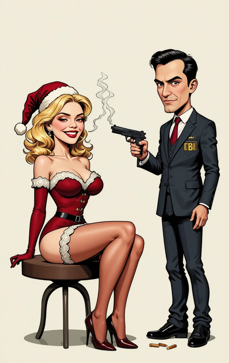 Mujer pin-up con lencería roja sobre un taburete sencillo
