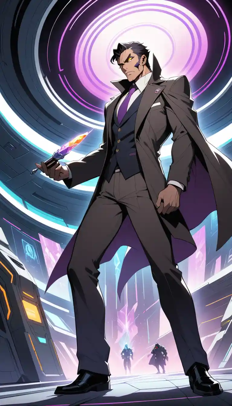 Alien crime boss in futuristic space station command center