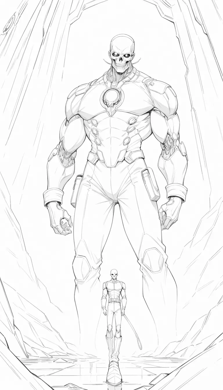 Cybernetic security chief in a dark starship corridor