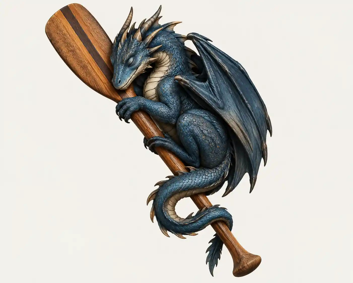 一本のパドルに心地よく巻きついた小さなドラゴン