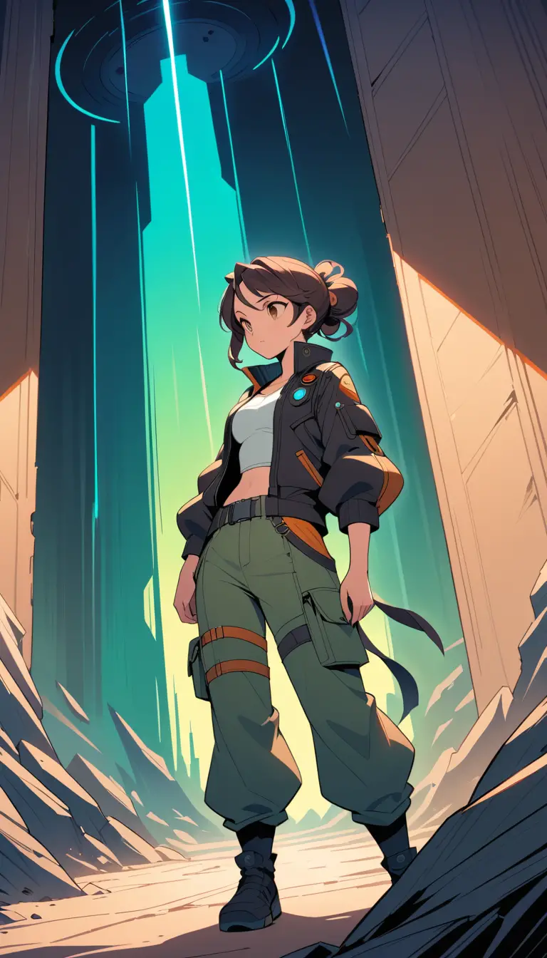 Roguish space heroine in a graphic novel style portrait