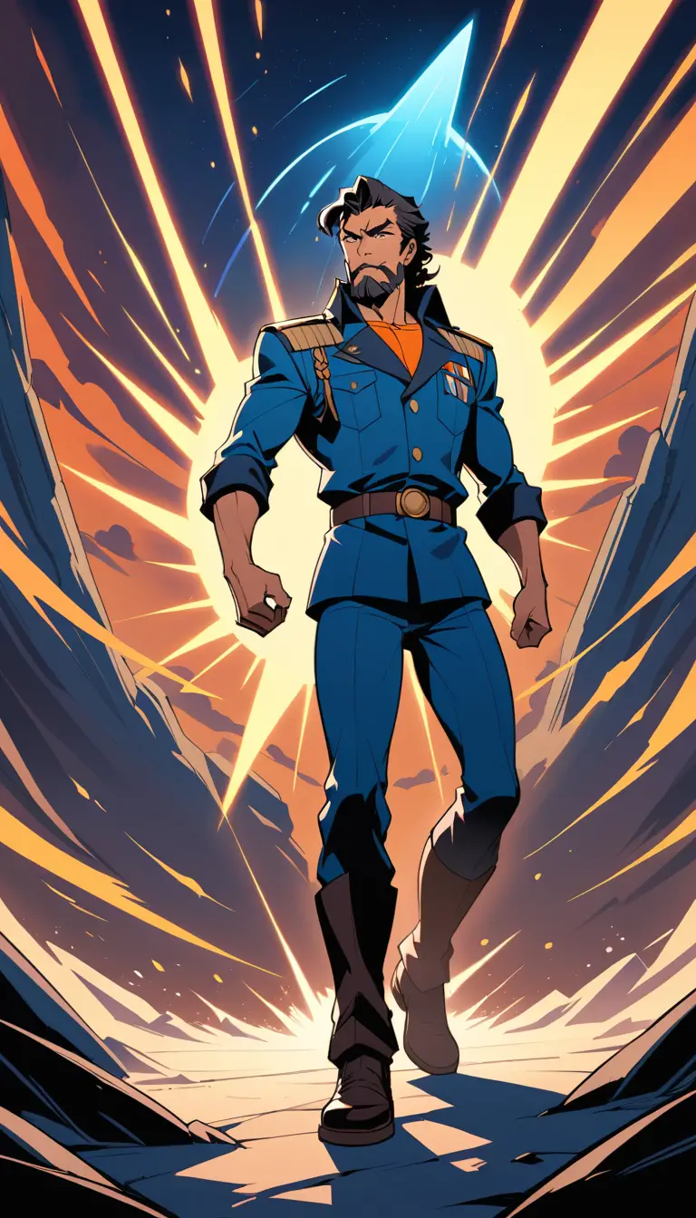 Futuristic starship doctor in bold comic book uniform