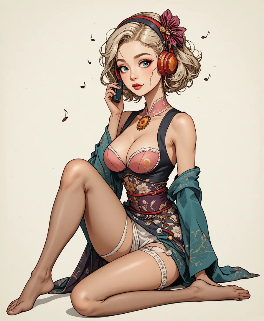 Femme pin-up en lingerie rouge posant avec assurance