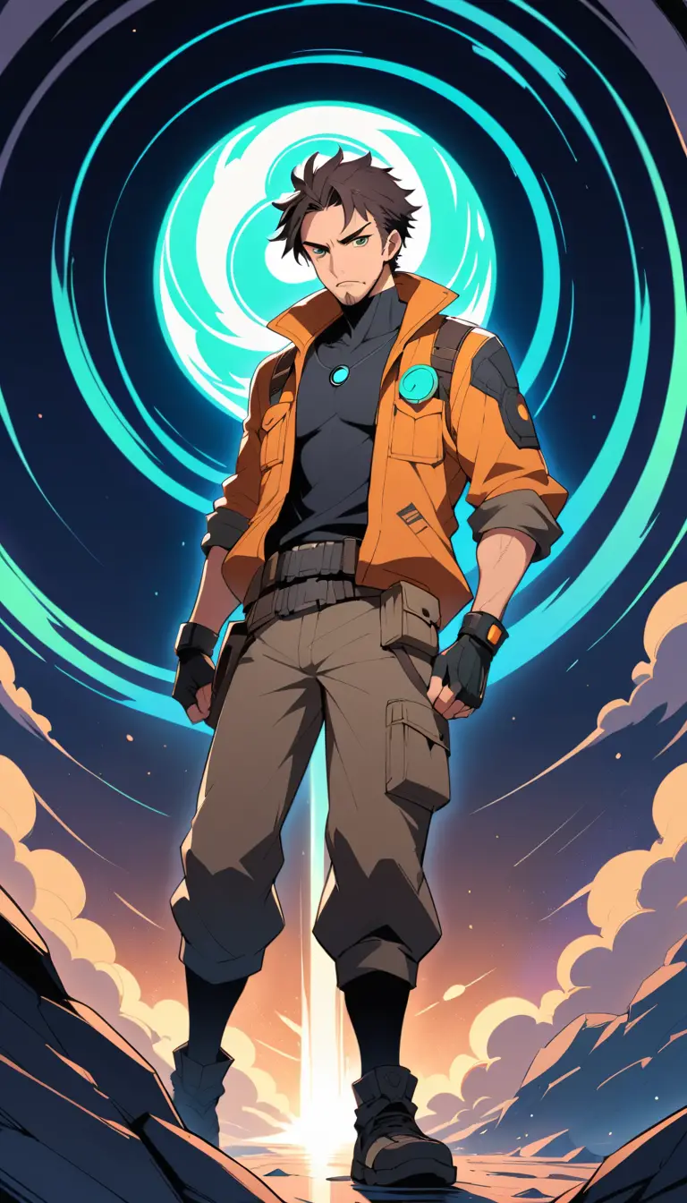 Two rugged space adventurers in graphic novel style