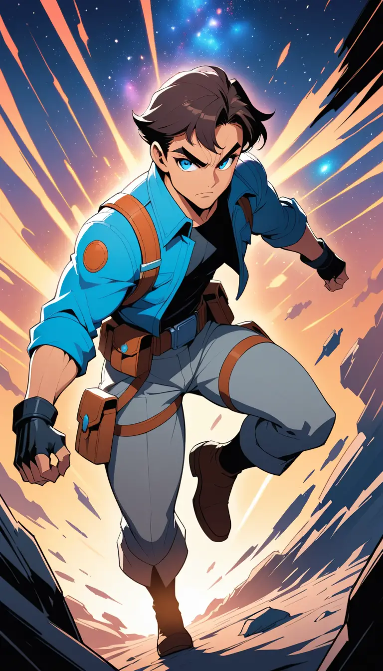 Rugged space hero in cinematic comic book style