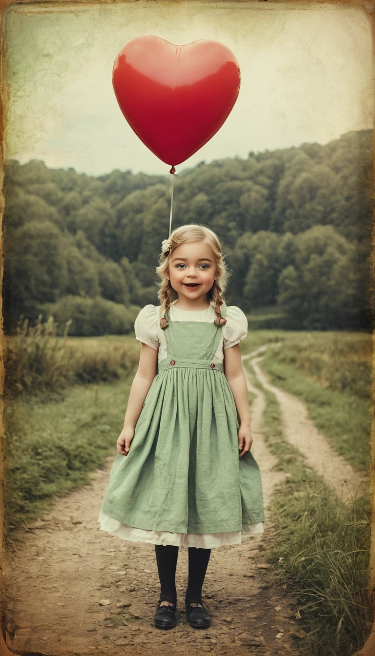 Cheerful stick girl with earth balloon and heart illustration
