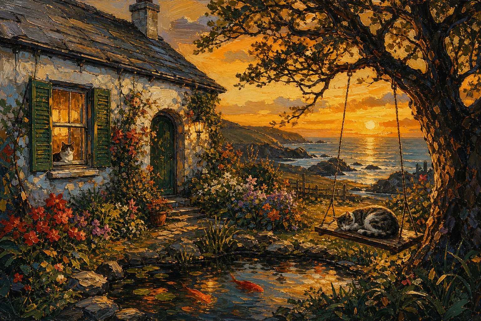 Chalet Irlandais Douillet avec Jardin et Chats au Coucher du Soleil