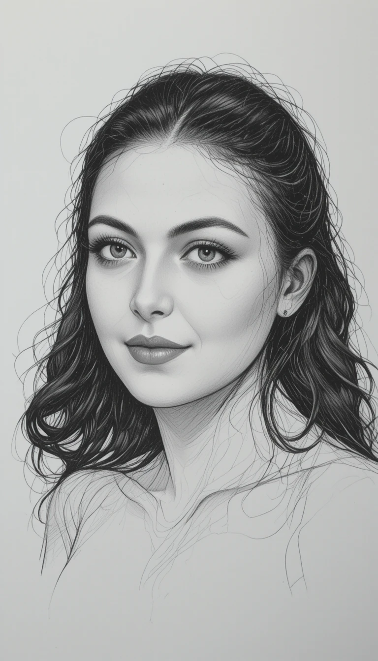 Detailed black and white pencil sketch with clean contours