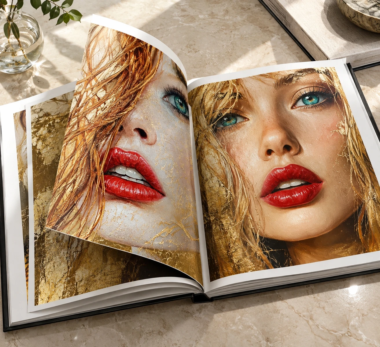 Luxury fashion portrait photography in an open coffee table book