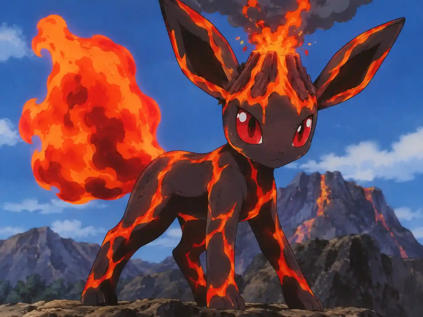 Volcanic Eevee Evolution With Molten Magma Body And Tail