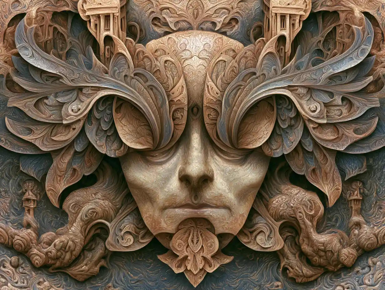 Colossal humanoid forms rising from a luminous primeval mire