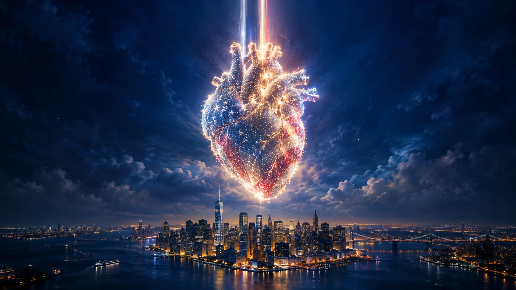 Glowing Heart Of Light Floating Above Manhattan Skyline