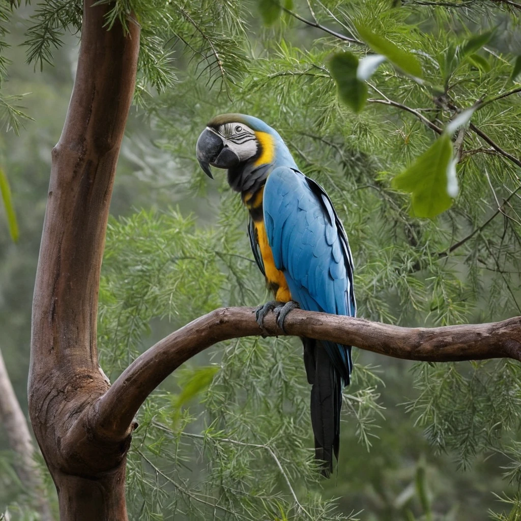 Colorful parrot perched on a branch in lush nature