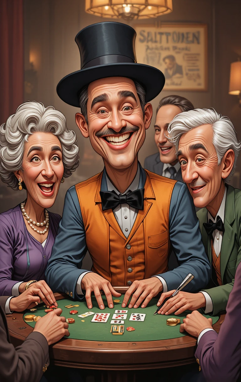 Elderly friends playing a board game around a lively table