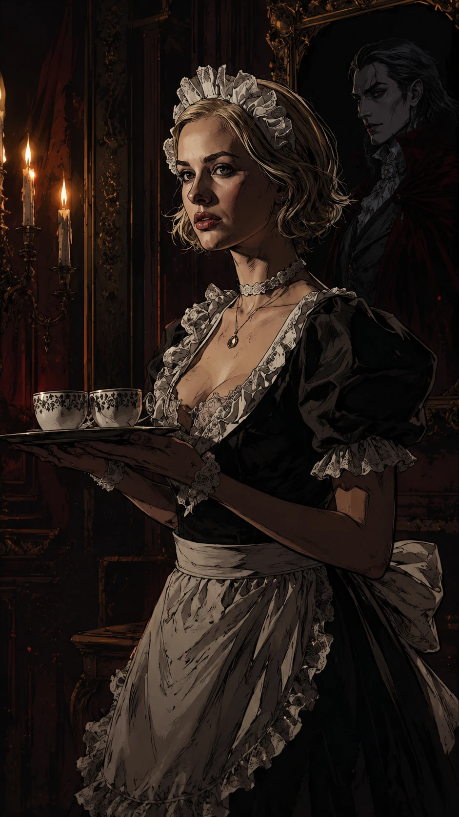 Dark fantasy graphic novel style ink and digital drawing