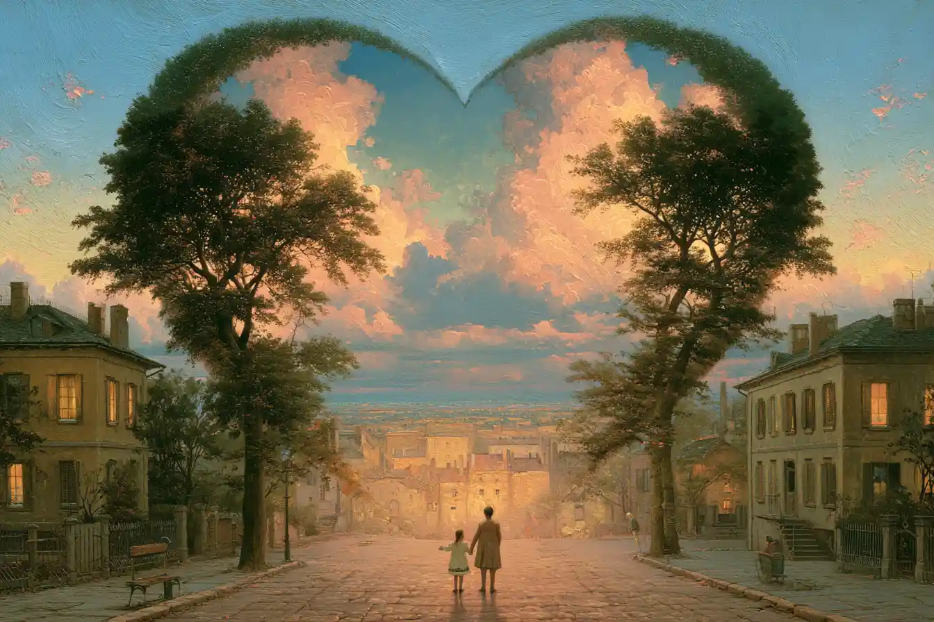 Paisagem surreal em forma de coração simbolizando cura e paz interior