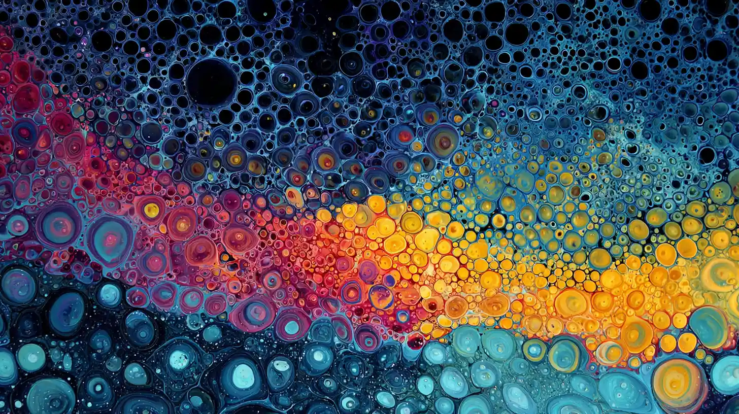 Abstract soulscape with deep indigo and scattered color dots