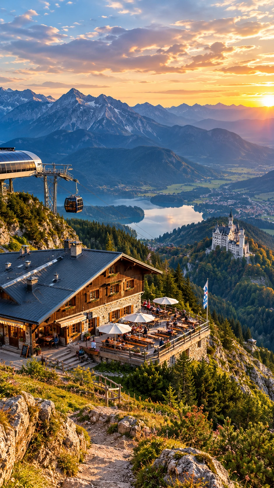 Berghütte mit Blick auf dramatische deutsche Alpenlandschaft