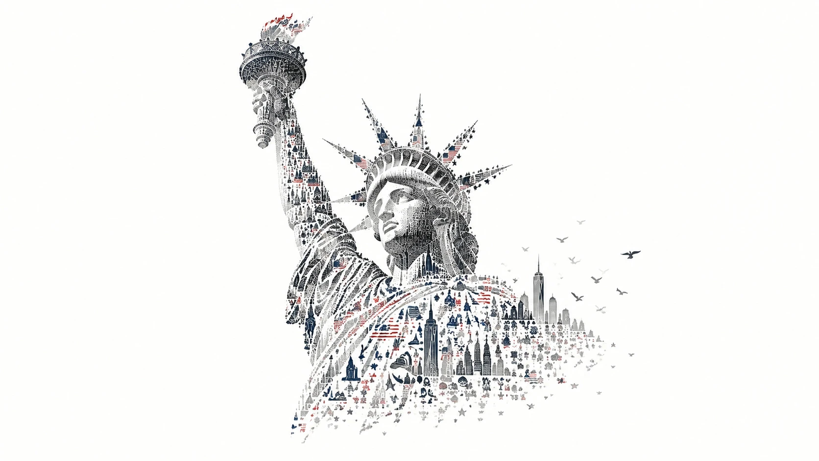 Symbolic American flag emerging from vast white space