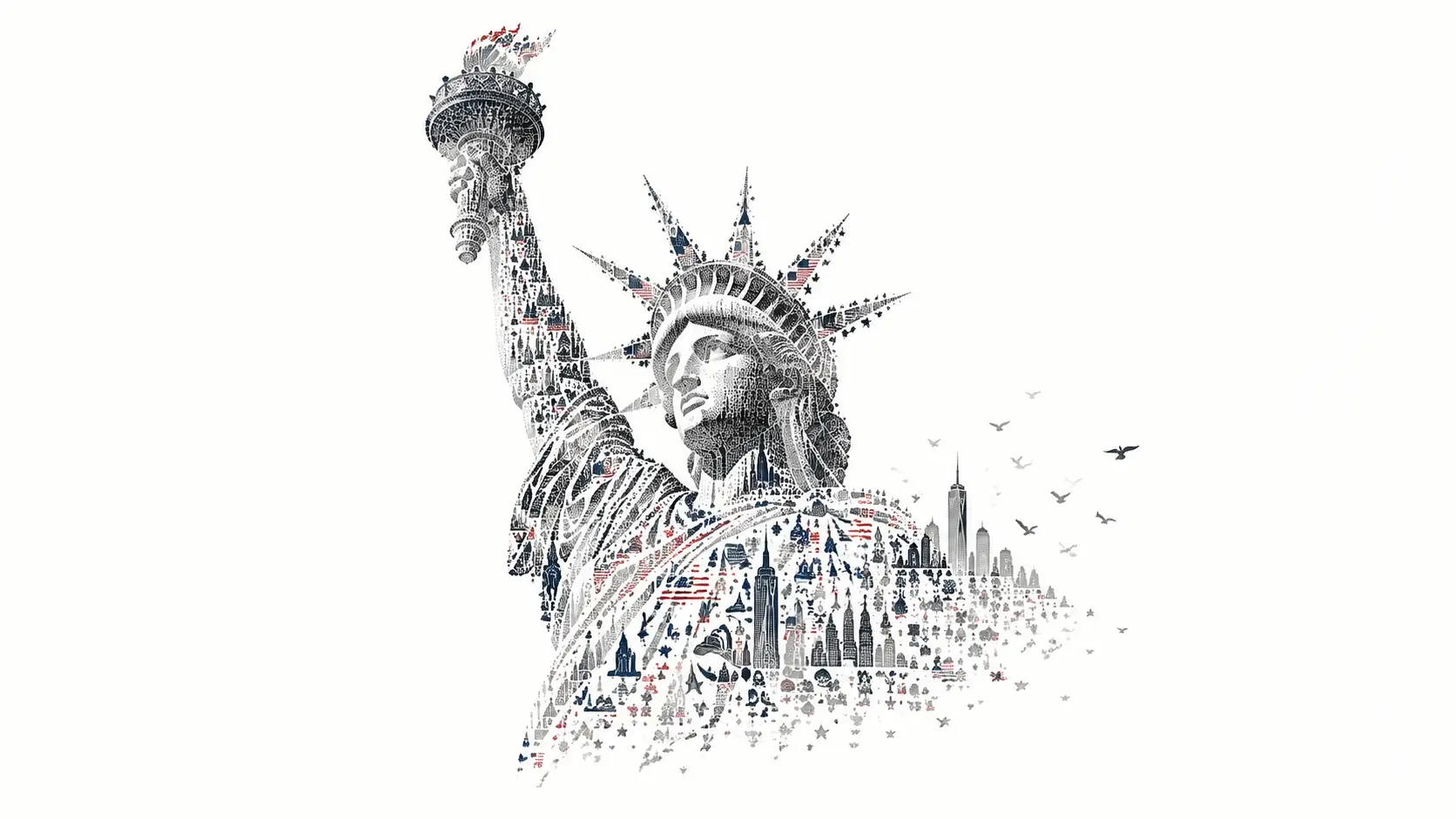 Symbolic American flag emerging from vast white space