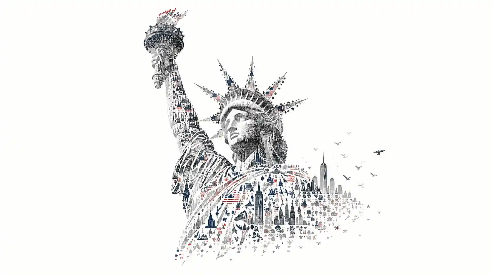 Symbolic American flag emerging from vast white space