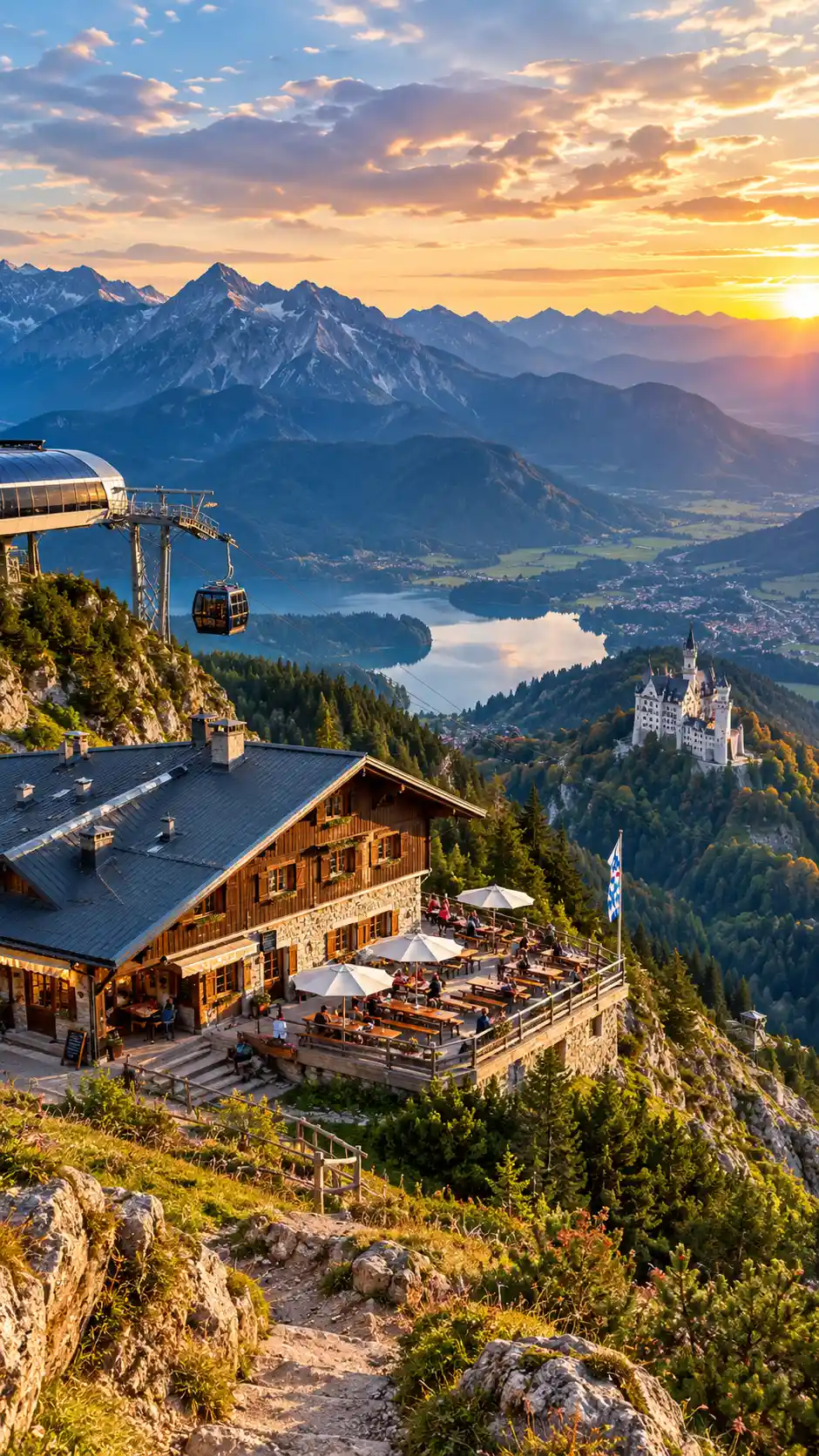 Mountain hut overlooking dramatic German alpine landscape