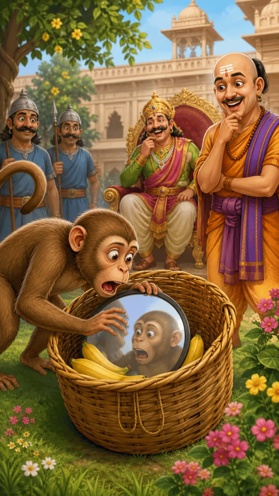Clever monkey caught in a royal palace garden trap